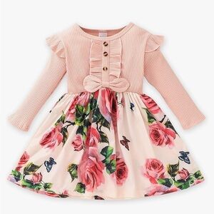 Toddler Girl Floral Print Long Sleeve Dress, Size 18-24 Months, Great Condition!